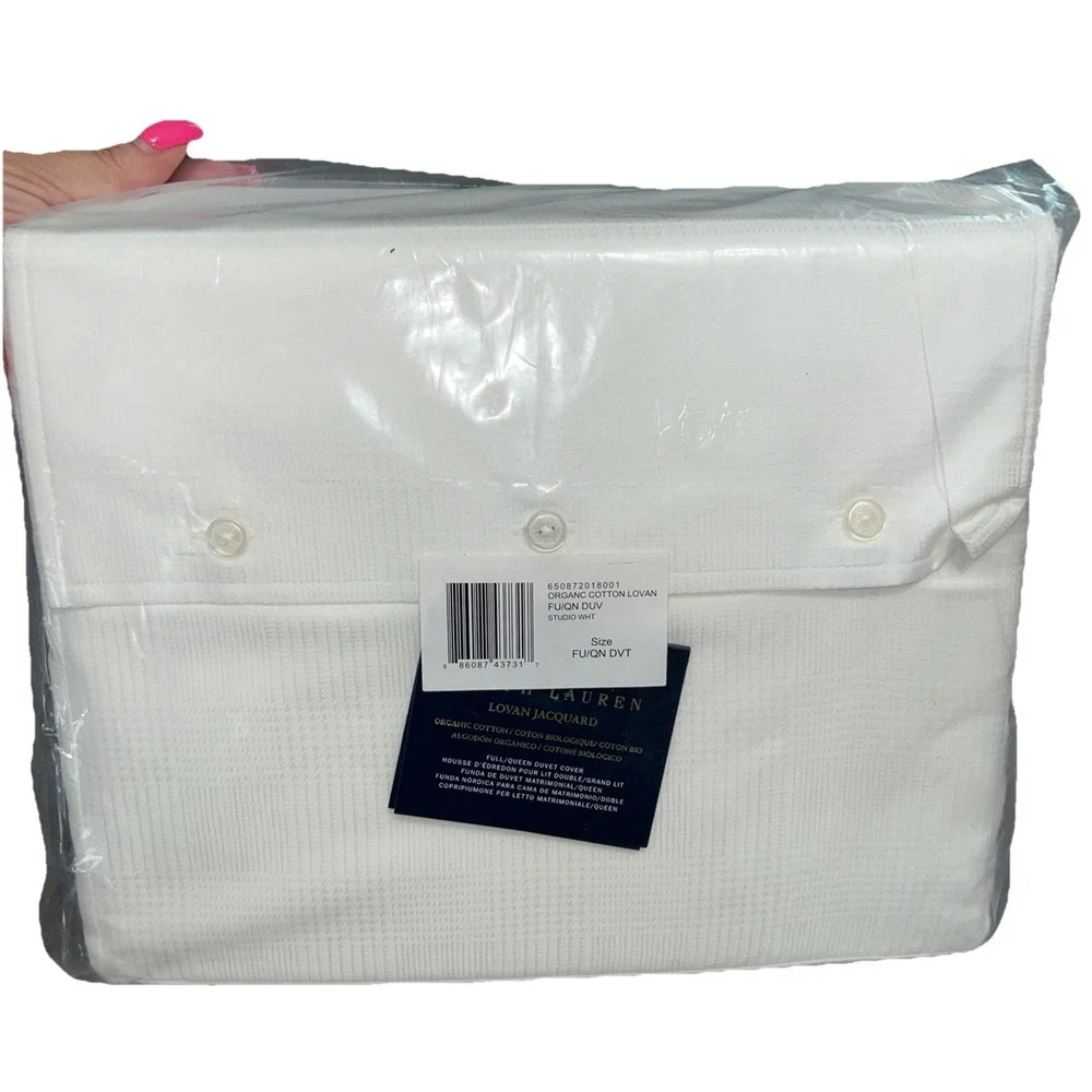 Ralph Lauren Organic Cotton Lovan Jacquard Duvet Cover F/Q Studio White NWT $475